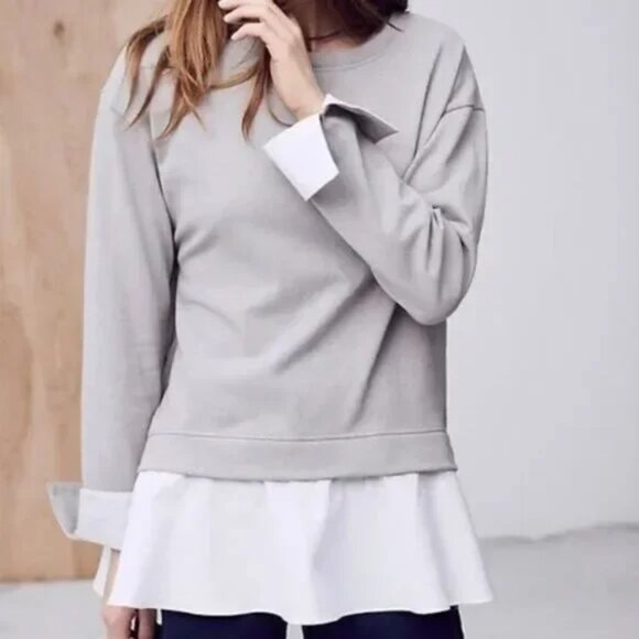 Anthropologie Eri + Ali Layered Poplin Grey Sweatshirt - Picture 2 of 5